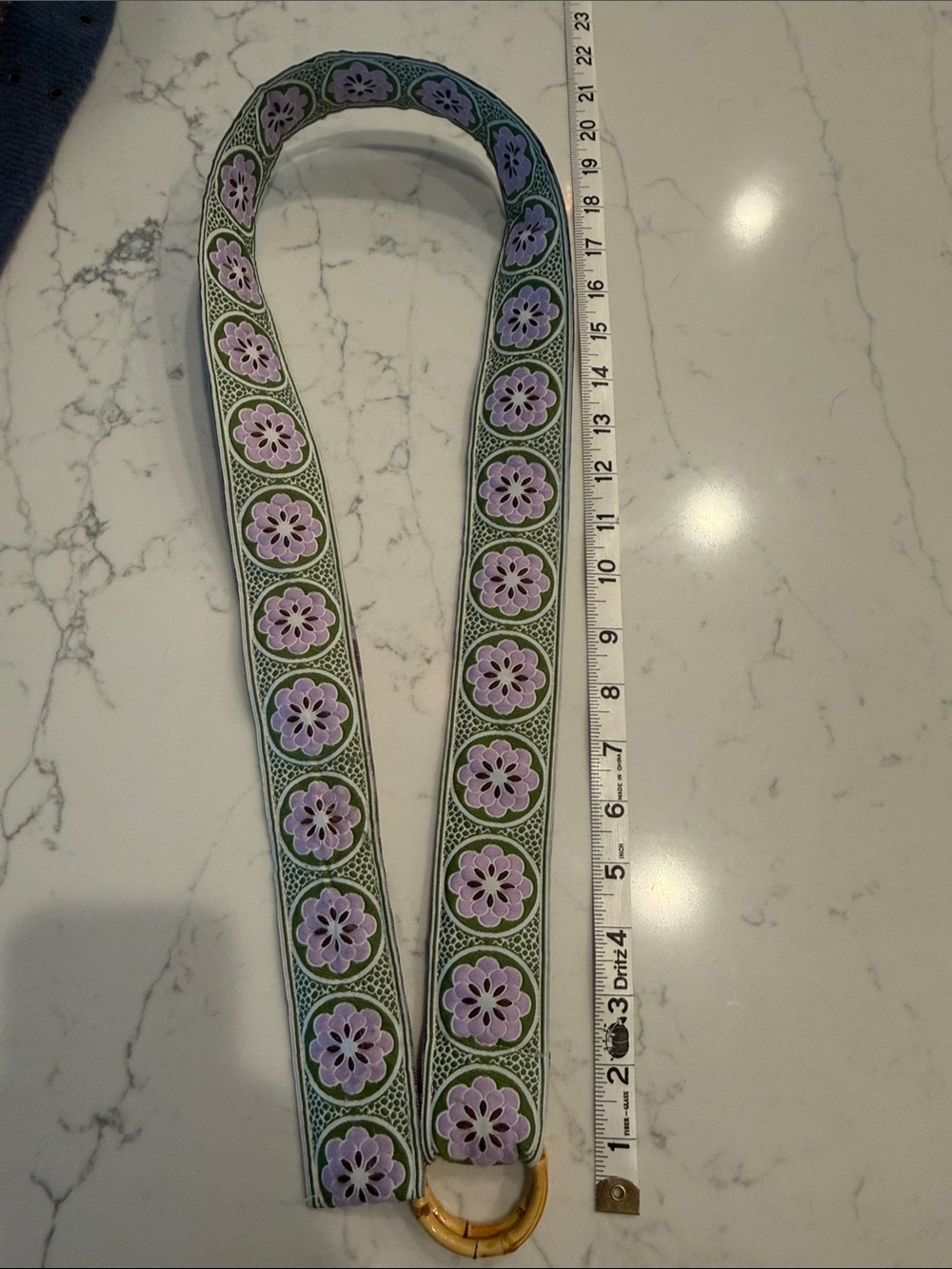 Floral Embroidered Green and Lavender Belt Strap